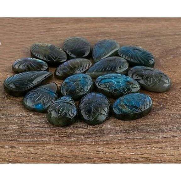 Lot of 3 Carved Natural Labradorite Polished Gemstones