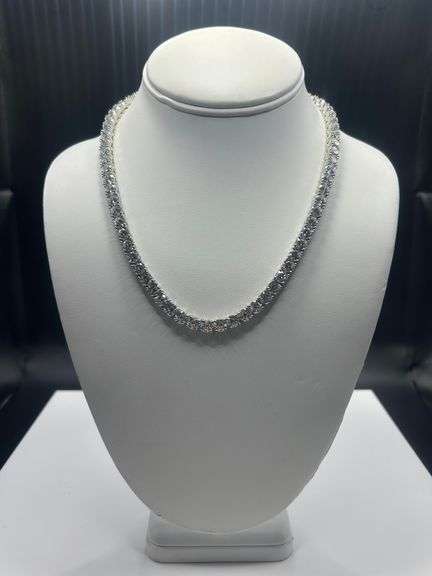 18 Kt White Gold Plated 45.5 Cttw Lab Simulated Diamond Tennis Necklace