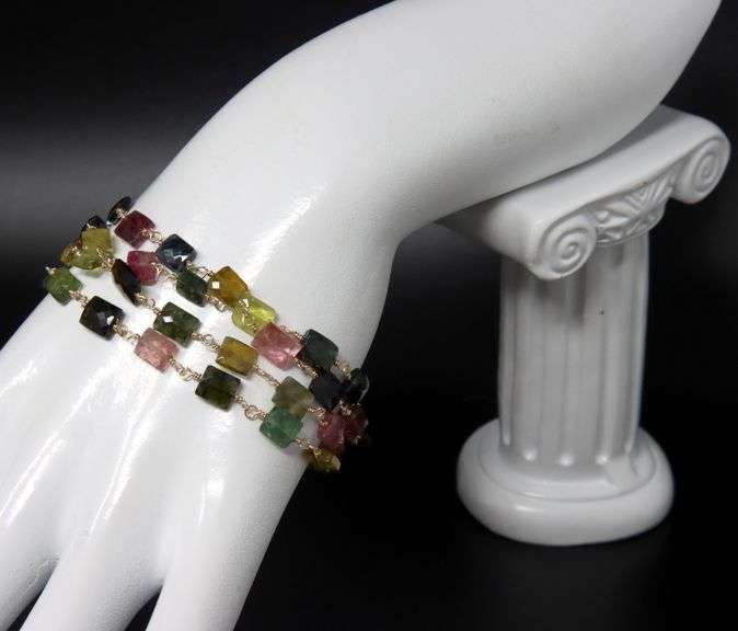 14kt Yellow gold multi strand multi color tourmaline bracelet