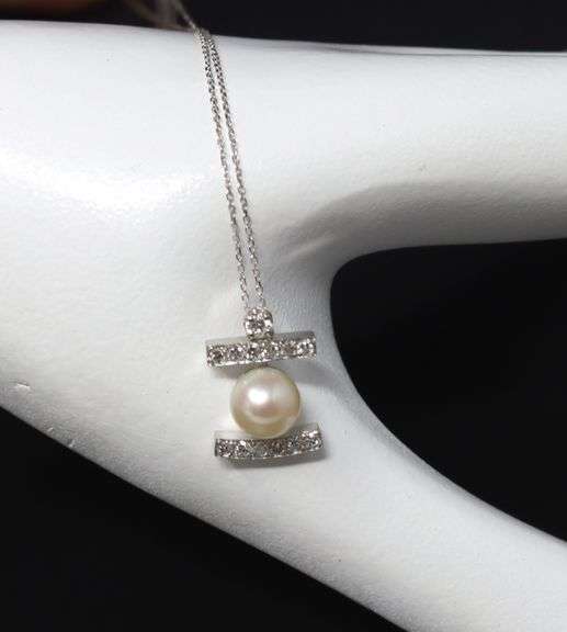 Favorite White Gold Single Cut Diamond and Akoya Pearl Pendant on Chain