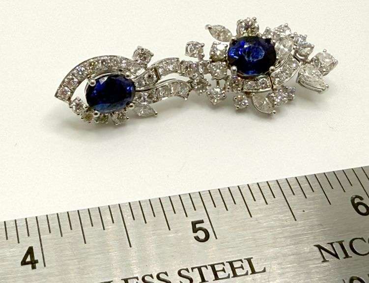 investment quality natural Sapphire and diamonds earrings, 2 inch tall and very large
