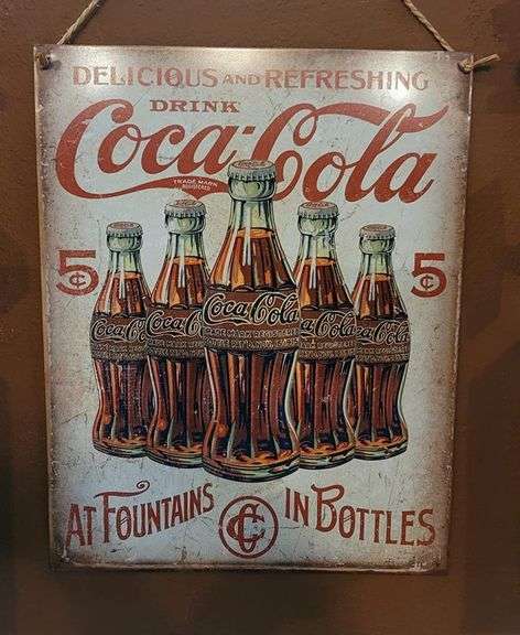Coca-Cola 5 Bottles Retro Tin Sign