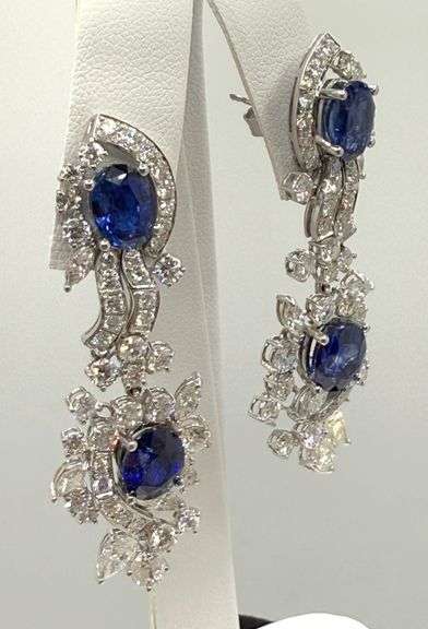investment quality natural Sapphire and diamonds earrings, 2 inch tall and very large
