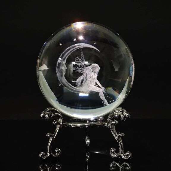 Fairy on the Moon Crystal Paperweight