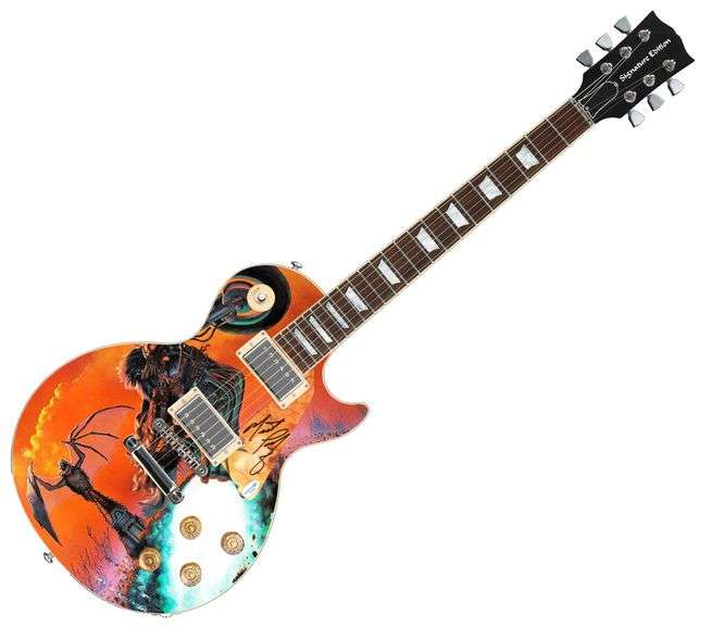 Meat Loaf Signed Custom Graphics Bat Out of Hell LP Guitar ACOA