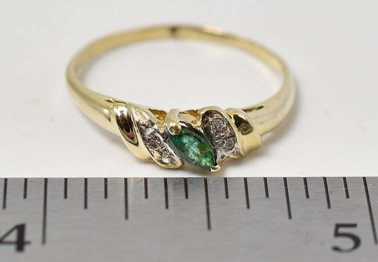 Emerald Gemstone and Diamond Ring in 10K Yellow Gold