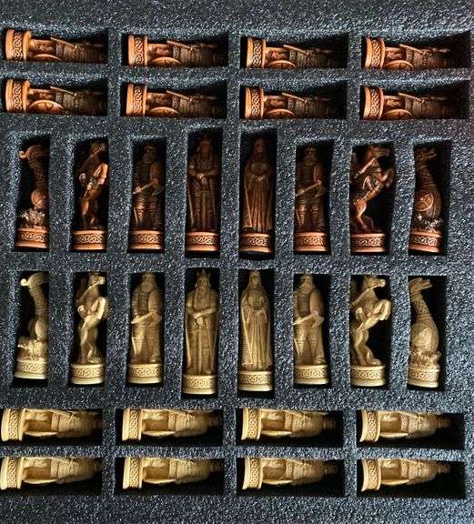 Hand Painted Viking Chessmen Set Norse Warrior Pieces
