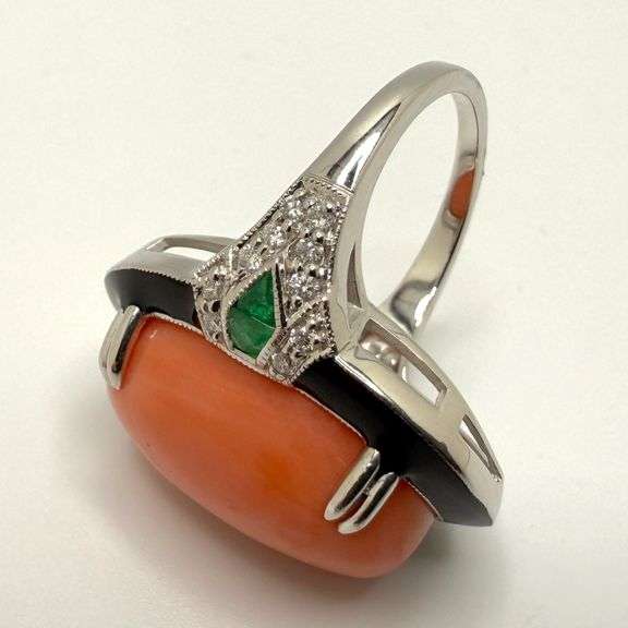 Antique rare  very large Coral and diamond ring