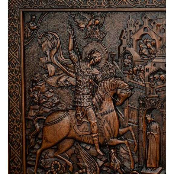Hand-Carved St. George & Dragon Wall Art Beechwood