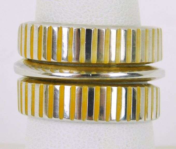 Vintage Norwegian Wide Sterling Enameled Ring, 7.5