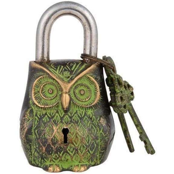 Brass Owl Padlock with Keys