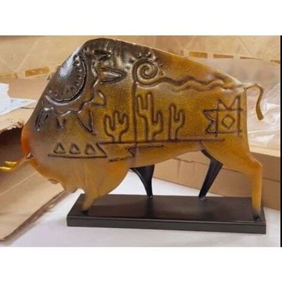 Metal Bison Handcrafted Decor with Base