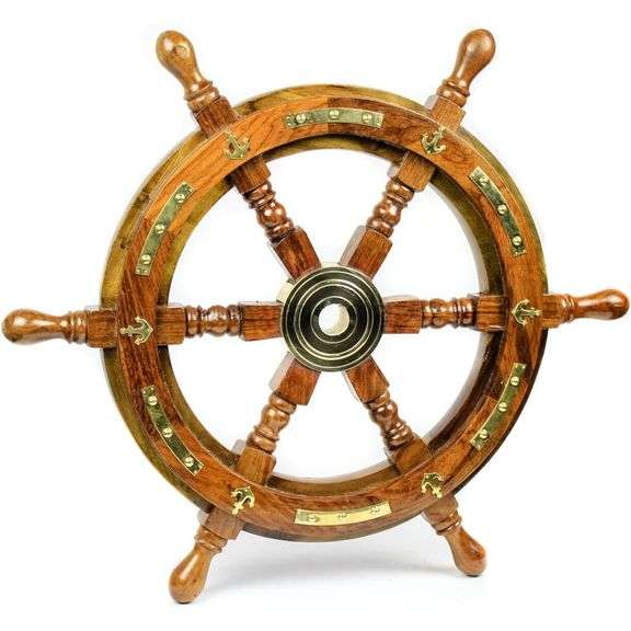 16-Inch Brass and Rosewood Nautical Steering Wheel