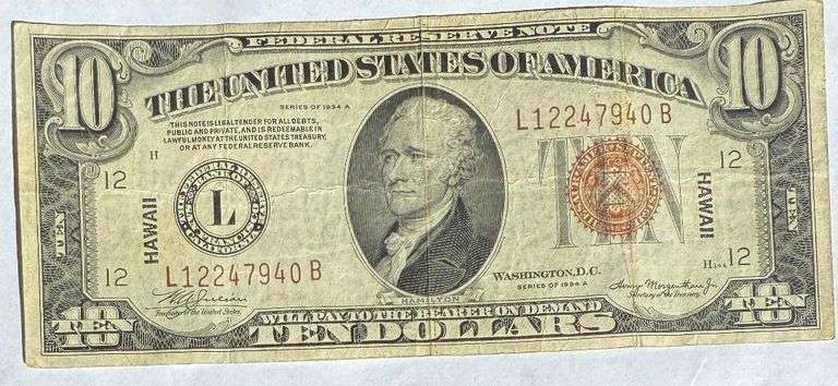 $10 Hawaii Emergency Issue 1935 A Silver Certificate.