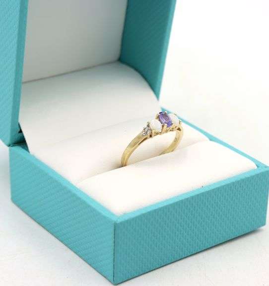 10kt Yellow Gold Opal and Tanzanite Ring