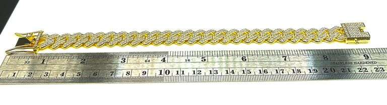 55 Ctw Impressive 40.1 Gram 14Kt Yellow Gold Plated Miami Cuban Link Bracelet