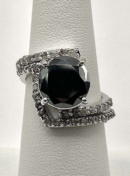14 Kt White Gold Plated 6.25 Ct Silky Black Moissanite 30 Count Natural Diamonds Bridal Set Ring