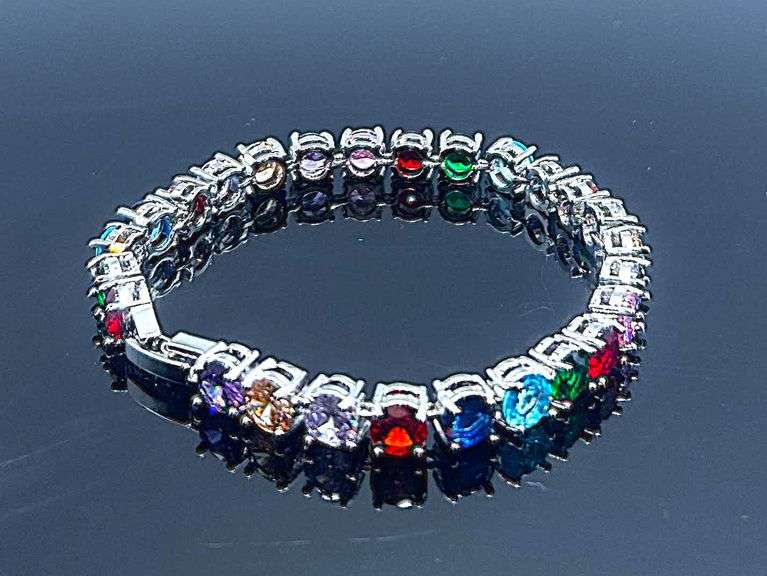 Incredible 18 Kt White Gold Plated Mixed Color Simulated Sapphire Tennis Bracelet