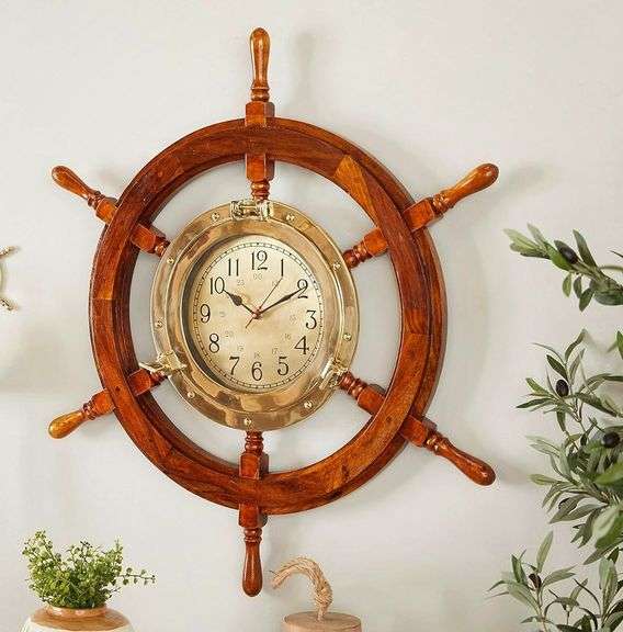 30" Nautical Wooden Ship Wheel Wall Clock
