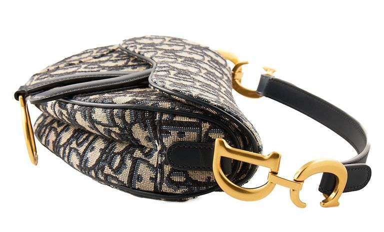Dior Blue Oblique Jacquard Mini Saddle Bag W/Strap, Box and Dustbag