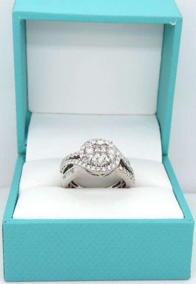 14kt White gold 1.50ctw diamond cluster wedding set
