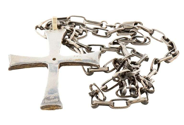 1.00ctw Diamond Milgrain Two Tone Cross Pendant Necklace in 14K and Sterling