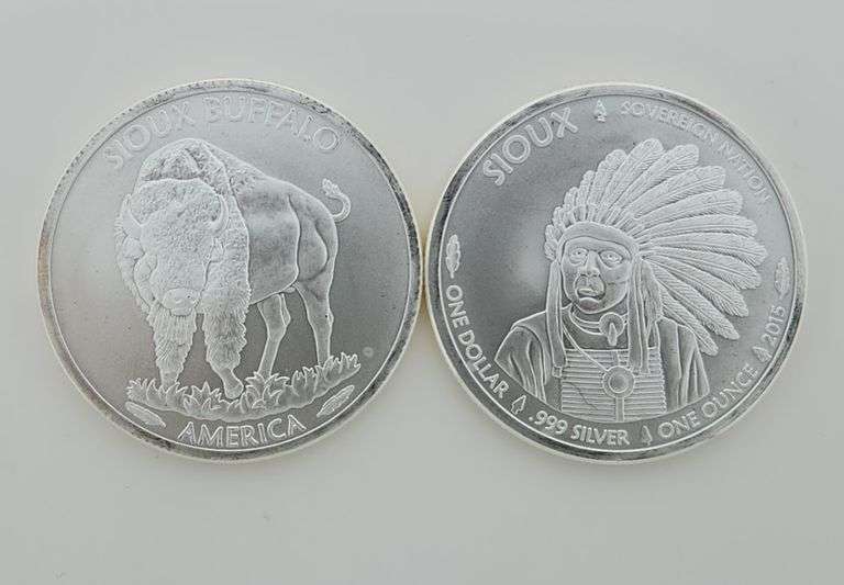 (2) 2015 Sioux 1 Oz Silver Dollars