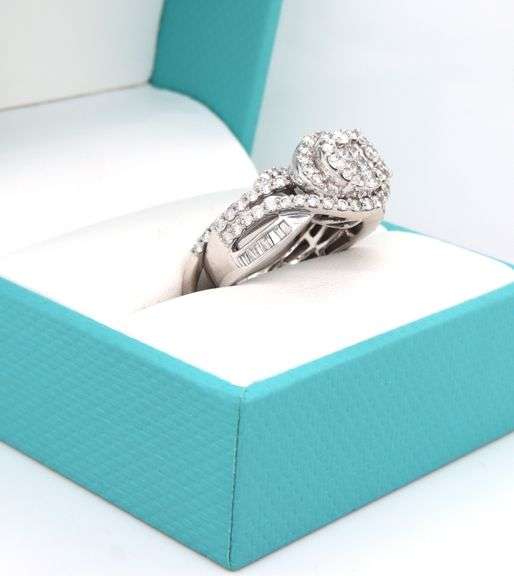 14kt White gold 1.50ctw diamond cluster wedding set