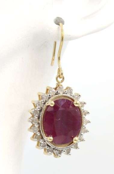14kt Yellow gold ruby and diamond cluster earrings