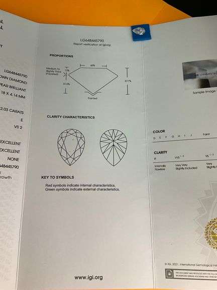 IGI CERTIFIED LOOSE DIAMOND 2.03 CARAT PEAR SHAPE E-VS2