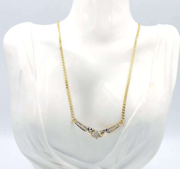 14kt two tone gold 0.85ctw RBC and baguette chevron necklace