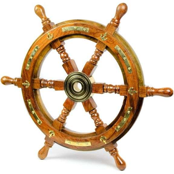 16-Inch Brass and Rosewood Nautical Steering Wheel