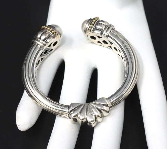 Lagos Caviar Hinged Cuff Bangle with Pearls