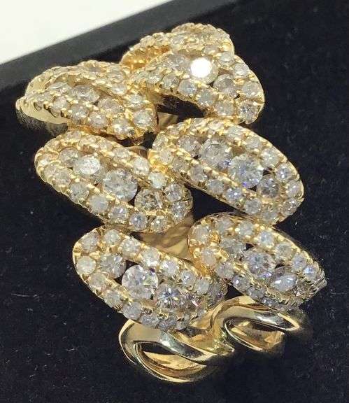 Men's 14K Yellow Gold Multi-Row Diamond Ring – 2.3 Carats
