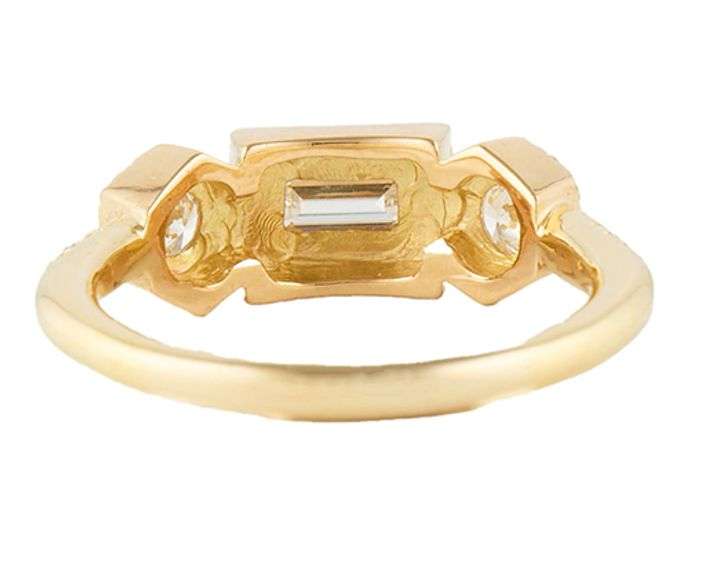 1.33ctw Baguette and Round Diamond Frame Three Stone Ring in 18K