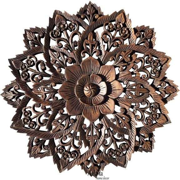 Hand-Carved Teak Wood Water Lily Art