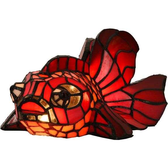 Handcrafted Stained Glass Red Goldfish Lamp