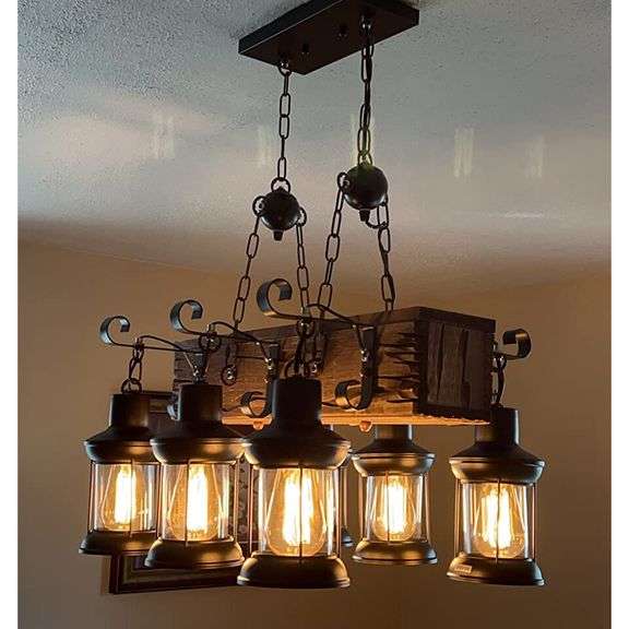 Farmhouse Industrial Rustic Wood Beam Chandelier
