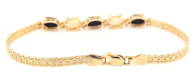Pretty Estate 14K YG Opal & Black Onyx Bracelet
