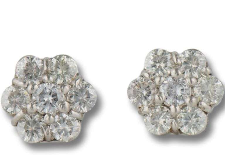 Platinum 2ctw moissanite and diamond mixed cluster flower style earrings
