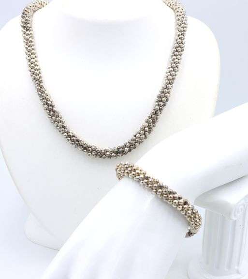 Set of Vintage 925 sterling silver necklace and matching bracelet