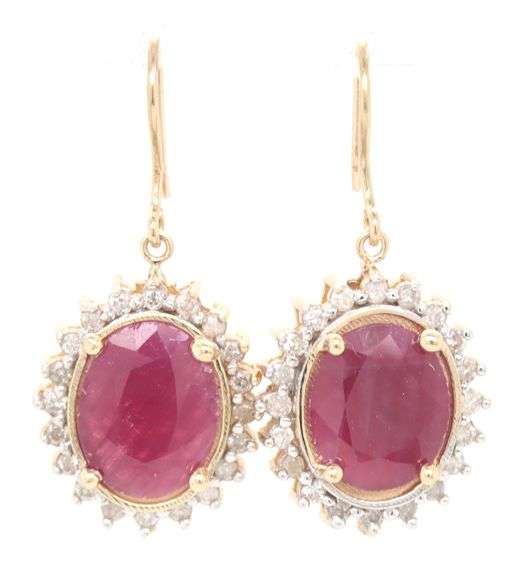 14kt Yellow gold ruby and diamond cluster earrings