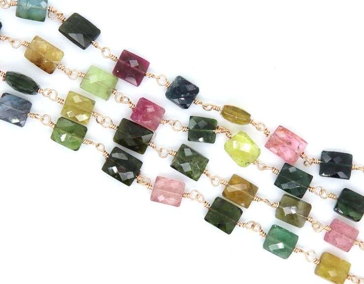 14kt Yellow gold multi strand multi color tourmaline bracelet