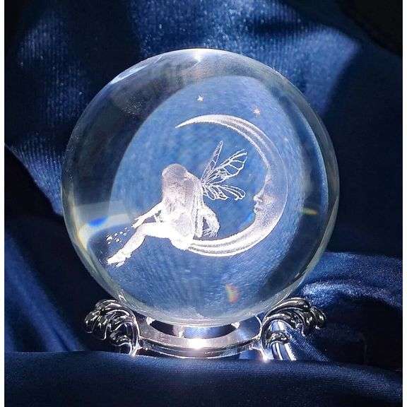 Fairy on the Moon Crystal Paperweight