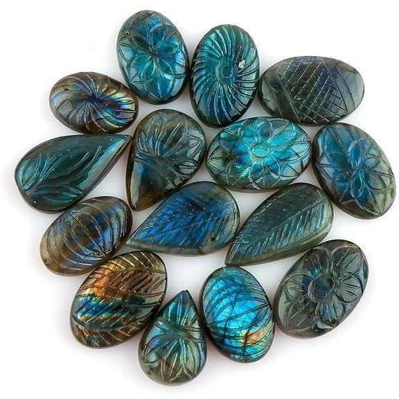 Lot of 3 Carved Natural Labradorite Polished Gemstones