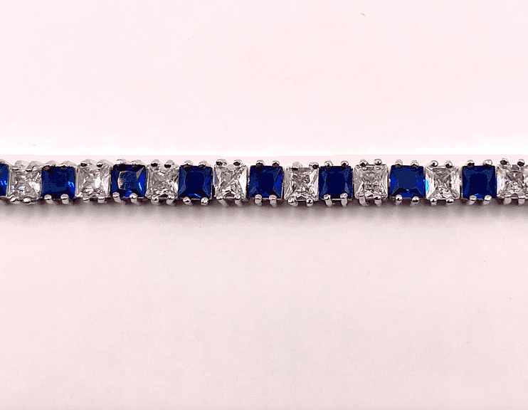White Gold Plated Huge 11 Ctw Lab Simulated Diamond and Blue Sapphire Tennis Bracelet
