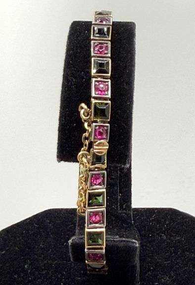 Antique Ruby and Peridot in 14k yellow gold bracelet  , size 7