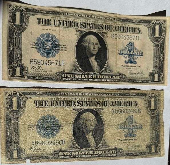 Two Types $1 1923 Silver Certificates