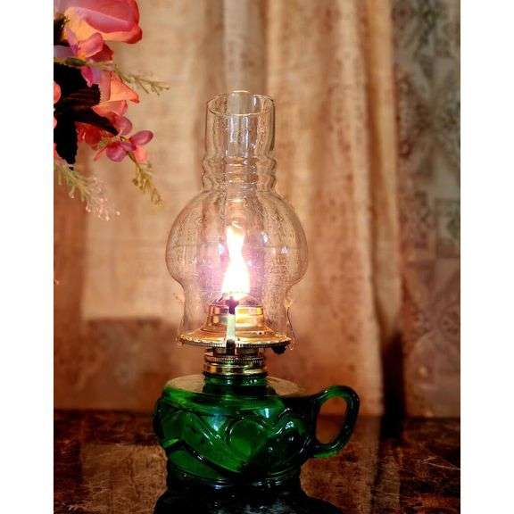 Green Kerosene Lamp with Handle