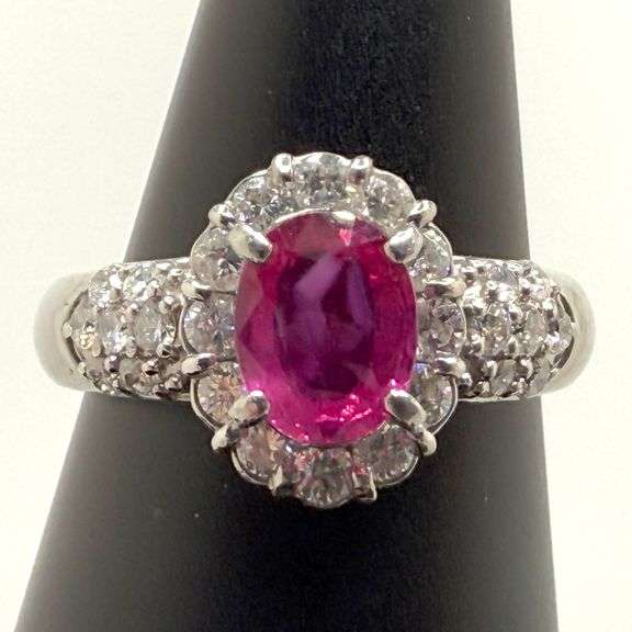 Very nice quality Ruby and diamonds on 14k white gold ring, size 5.5